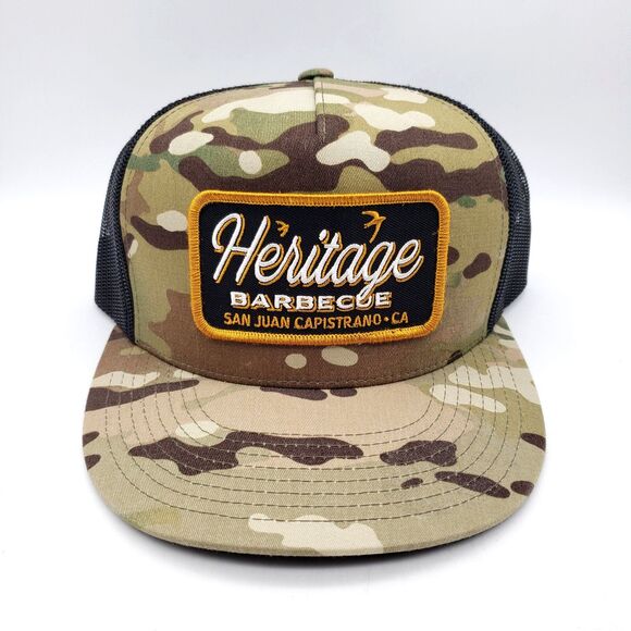 HERITAGE Barbecue Hat Snapback Camo Mesh Baseball Cap San Juan Capistrano BBQ - Picture 1 of 7